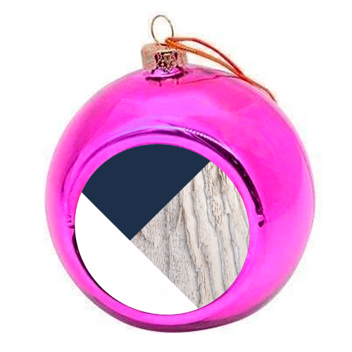 Wood meets Navy Blue White Geometric #1 #minimal #decor #art - colourful christmas bauble by Anita Bella Jantz