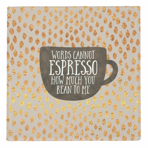 Words Cannot Espresso - personalised beer coaster by Elisabeth Fredriksson