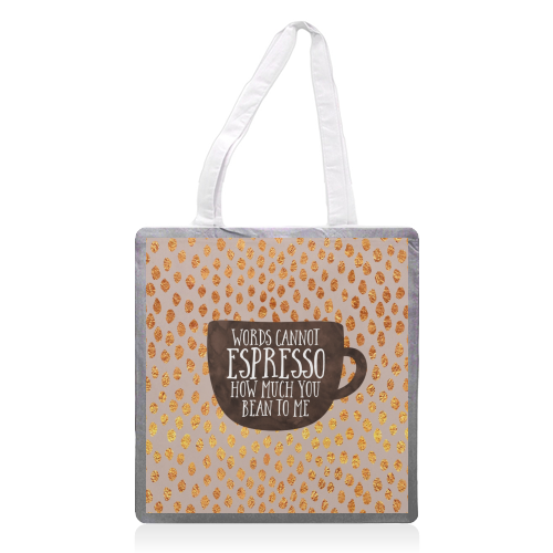 Words Cannot Espresso - printed canvas tote bag by Elisabeth Fredriksson