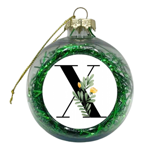 X Floral Letter Initial - xmas bauble by Toni Scott