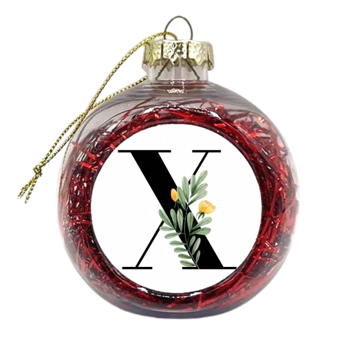 X Floral Letter Initial - xmas bauble by Toni Scott
