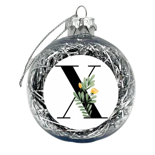 X Floral Letter Initial - xmas bauble by Toni Scott