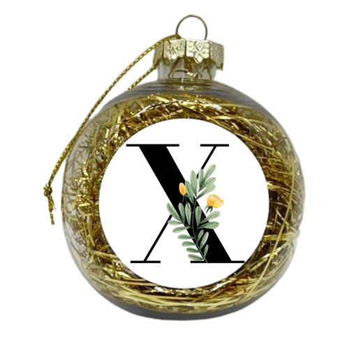 X Floral Letter Initial - xmas bauble by Toni Scott