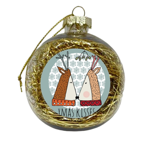 Xmas Kisses Christmas Card - xmas bauble by Nichola Cowdery