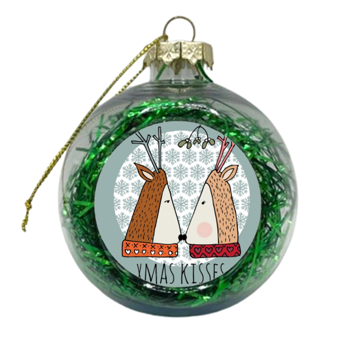 Xmas Kisses Christmas Card - xmas bauble by Nichola Cowdery