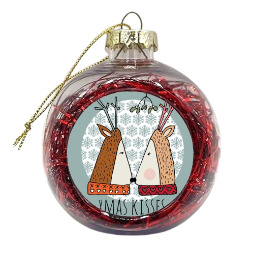 Xmas Kisses Christmas Card - xmas bauble by Nichola Cowdery