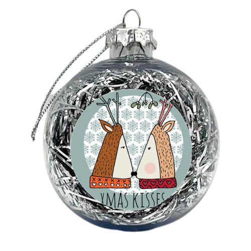 Xmas Kisses Christmas Card - xmas bauble by Nichola Cowdery