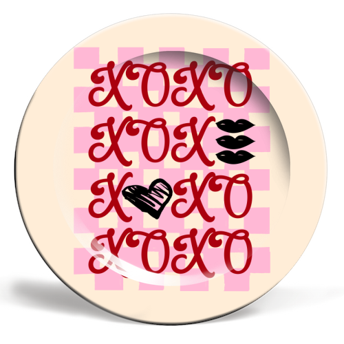 XOXO Preppy Valentine Illustration - ceramic dinner plate by EZbie