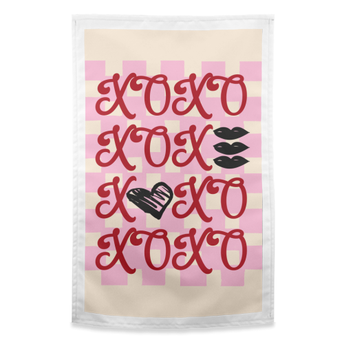 XOXO Preppy Valentine Illustration - funny tea towel by EZbie