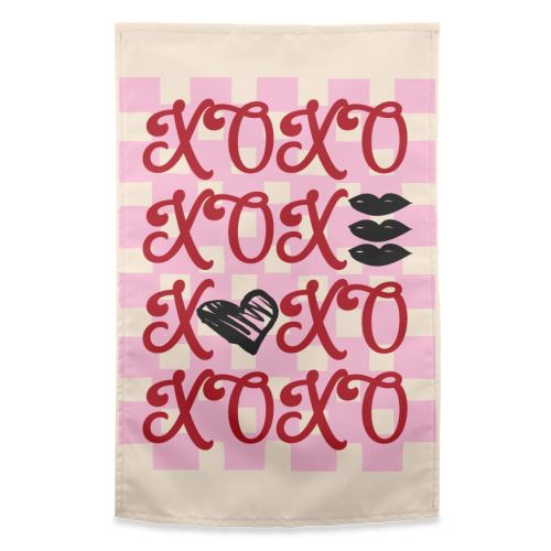 XOXO Preppy Valentine Illustration - funny tea towel by EZbie