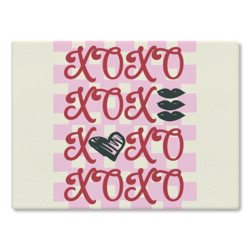 XOXO Preppy Valentine Illustration - glass chopping board by EZbie