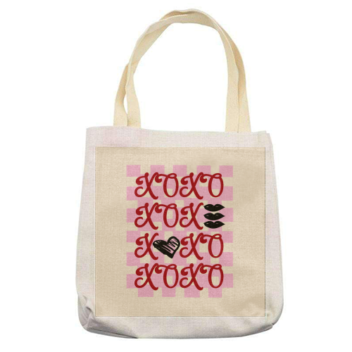XOXO Preppy Valentine Illustration - printed canvas tote bag by EZbie