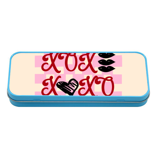 XOXO Preppy Valentine Illustration - tin pencil case by EZbie