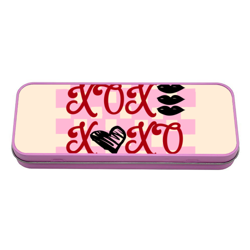 XOXO Preppy Valentine Illustration - tin pencil case by EZbie