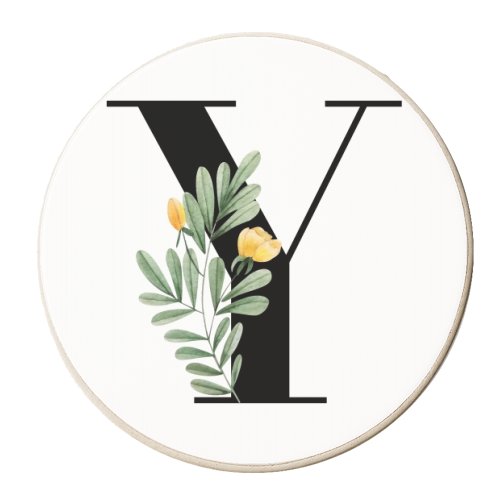 Y Floral Letter Initial - personalised beer coaster by Toni Scott