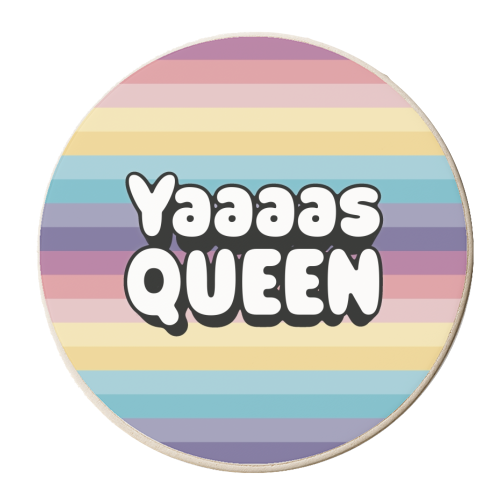 Yaaaas Queen pastel rainbow - personalised beer coaster by Giddy Kipper