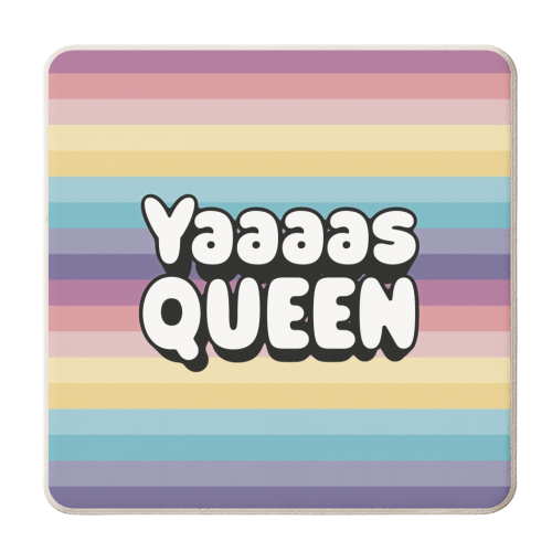 Yaaaas Queen pastel rainbow - personalised beer coaster by Giddy Kipper