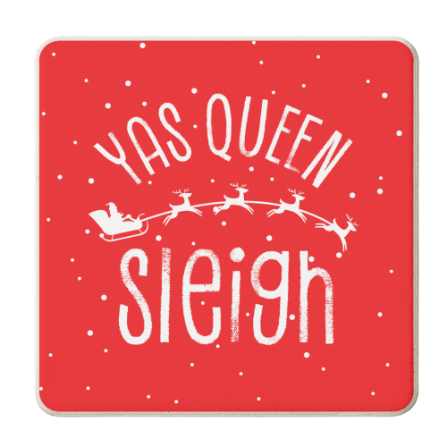 Yas Queen Sleigh Christmas Design - personalised beer coaster by AbiGoLucky