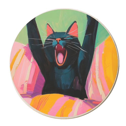 Yawning Cat - personalised beer coaster by DejaReve