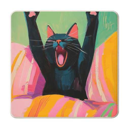 Yawning Cat - personalised beer coaster by DejaReve