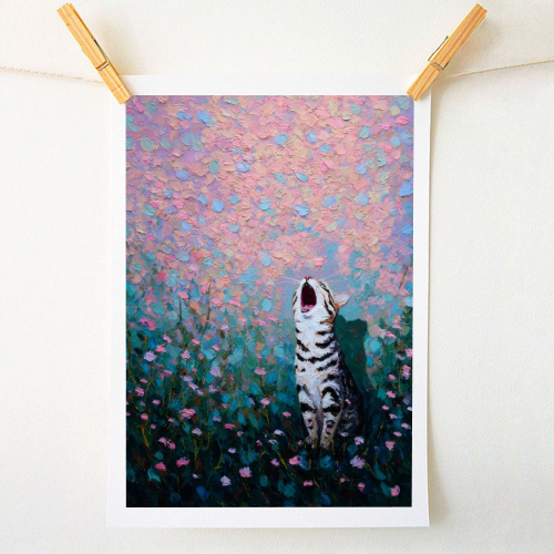 Yawning kitty - A1 - A4 art print by DejaReve