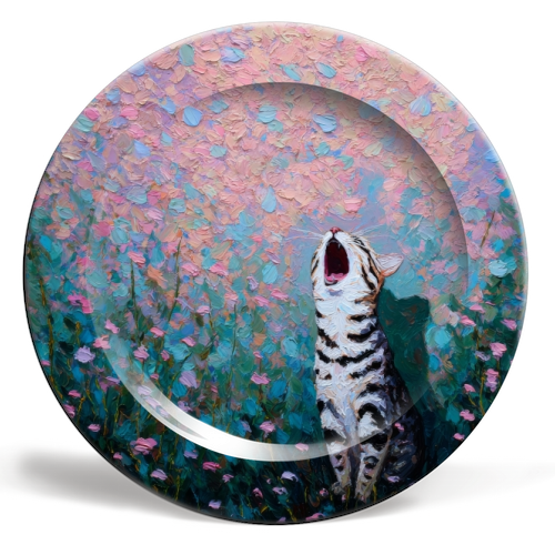 Yawning kitty - ceramic dinner plate by DejaReve