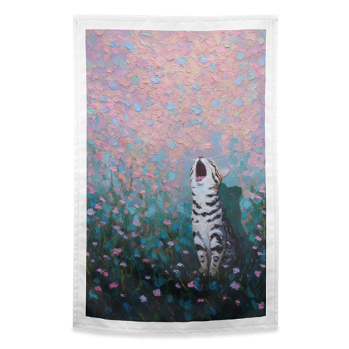 Yawning kitty - funny tea towel by DejaReve