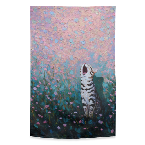 Yawning kitty - funny tea towel by DejaReve