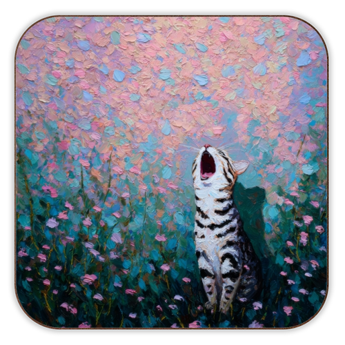 Yawning kitty - personalised beer coaster by DejaReve