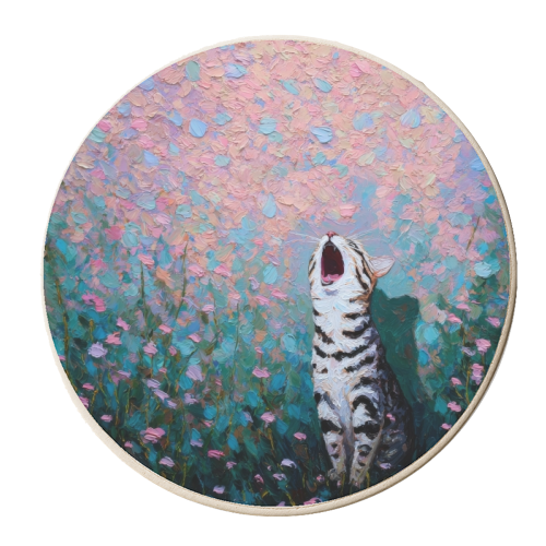 Yawning kitty - personalised beer coaster by DejaReve