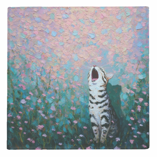 Yawning kitty - personalised beer coaster by DejaReve