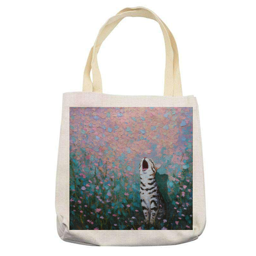 Yawning kitty - printed canvas tote bag by DejaReve