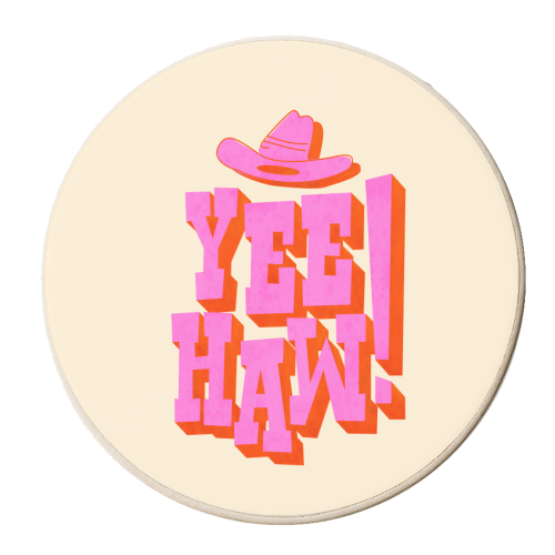 YEE HAW! Pink Typography - personalised beer coaster by Ania Wieclaw