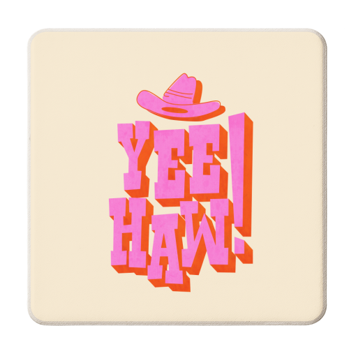 YEE HAW! Pink Typography - personalised beer coaster by Ania Wieclaw