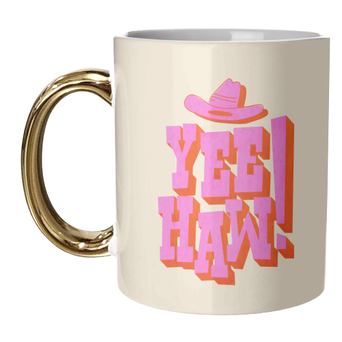 YEE HAW! Pink Typography - unique mug by Ania Wieclaw