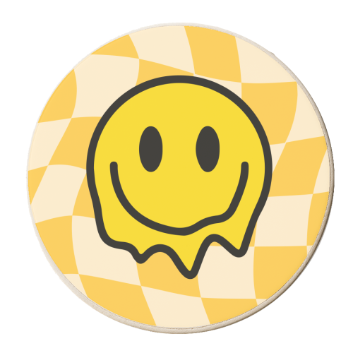 Yellow Gen Z Smiley Bold Y2K Graphic Design Giftware - personalised beer coaster by AbiGoLucky