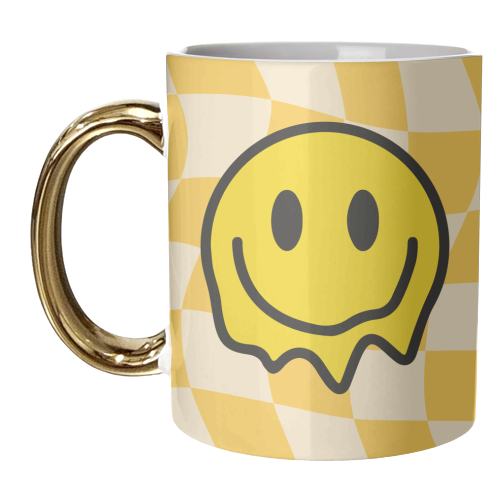 Yellow Gen Z Smiley Bold Y2K Graphic Design Giftware - unique mug by AbiGoLucky