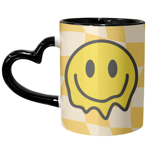 Yellow Gen Z Smiley Bold Y2K Graphic Design Giftware - unique mug by AbiGoLucky