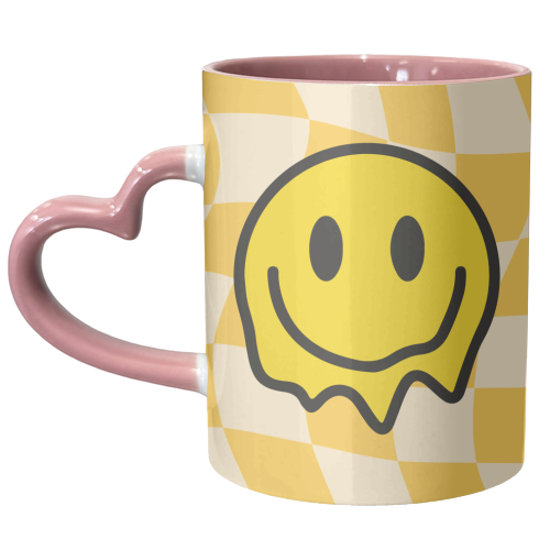 Yellow Gen Z Smiley Bold Y2K Graphic Design Giftware - unique mug by AbiGoLucky