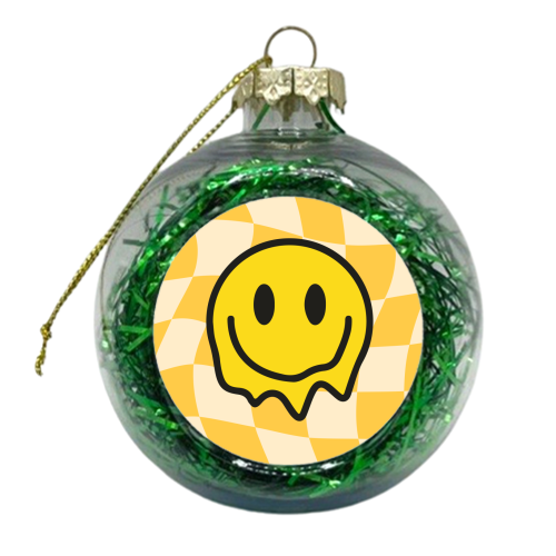Yellow Gen Z Smiley Bold Y2K Graphic Design Giftware - xmas bauble by AbiGoLucky