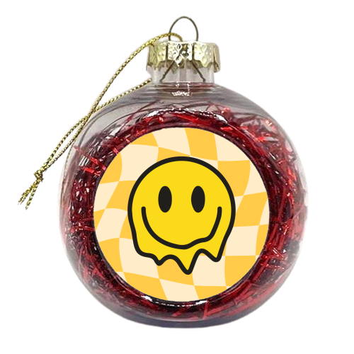 Yellow Gen Z Smiley Bold Y2K Graphic Design Giftware - xmas bauble by AbiGoLucky