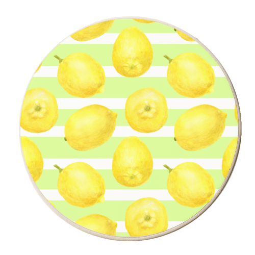 yellow lemons watercolor pattern - personalised beer coaster by haris kavalla