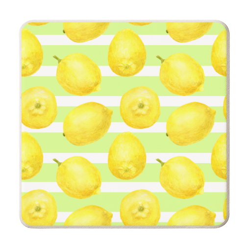 yellow lemons watercolor pattern - personalised beer coaster by haris kavalla
