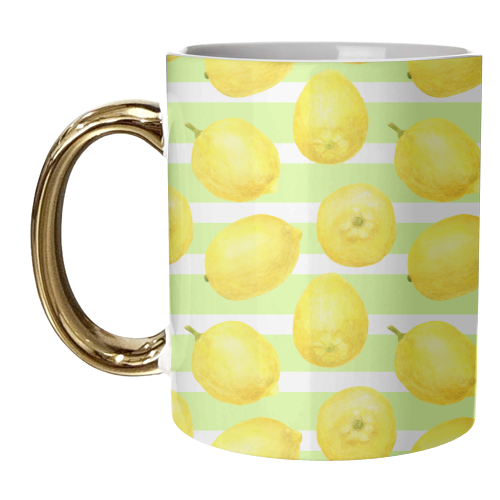 yellow lemons watercolor pattern - unique mug by haris kavalla