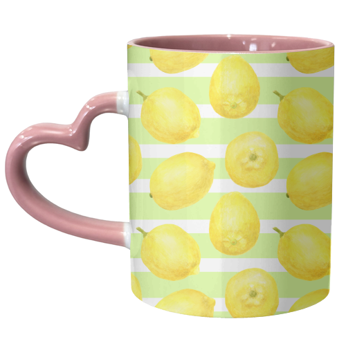 yellow lemons watercolor pattern - unique mug by haris kavalla