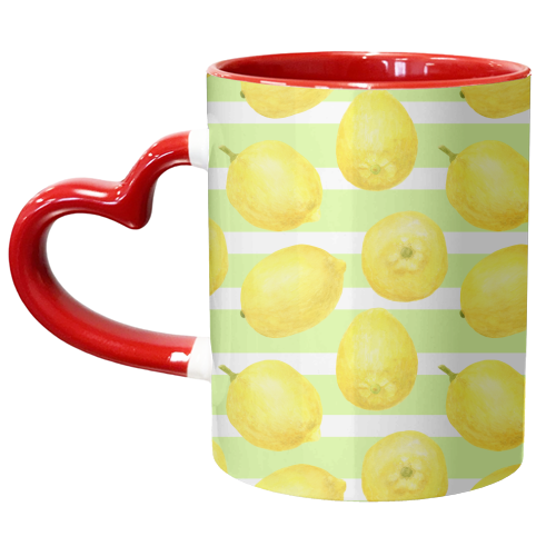 yellow lemons watercolor pattern - unique mug by haris kavalla
