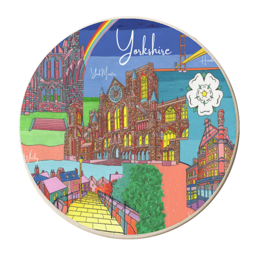 Yorkshire in Bright Colours - personalised beer coaster by Julie Littler