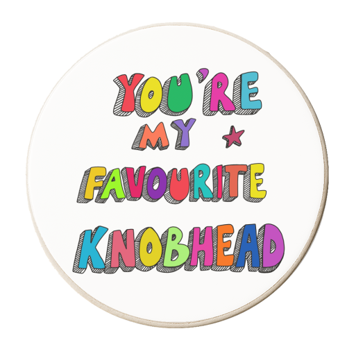 you are my favourite knobhead rainbow typography - personalised beer coaster by PixieDrew