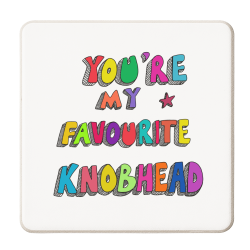 you are my favourite knobhead rainbow typography - personalised beer coaster by PixieDrew