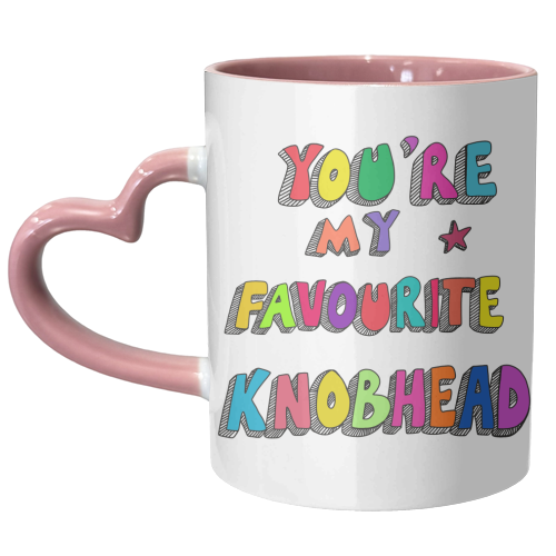 you are my favourite knobhead rainbow typography - unique mug by PixieDrew